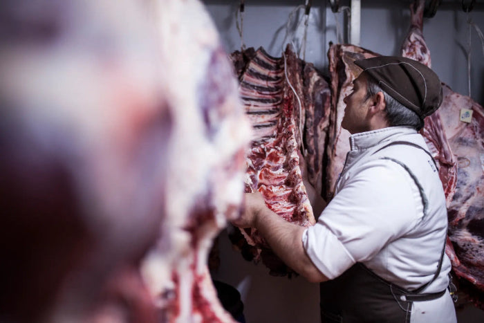 Quarter carcases dry-ageing for 14 days