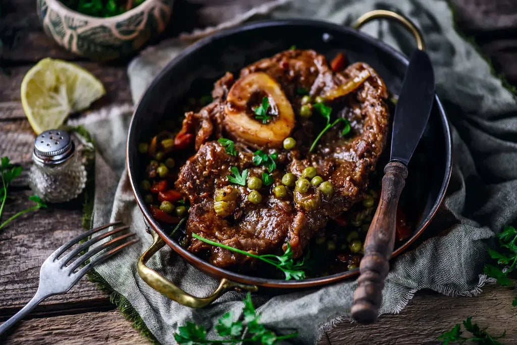 Slow-braised osso bucco in a rich sauce