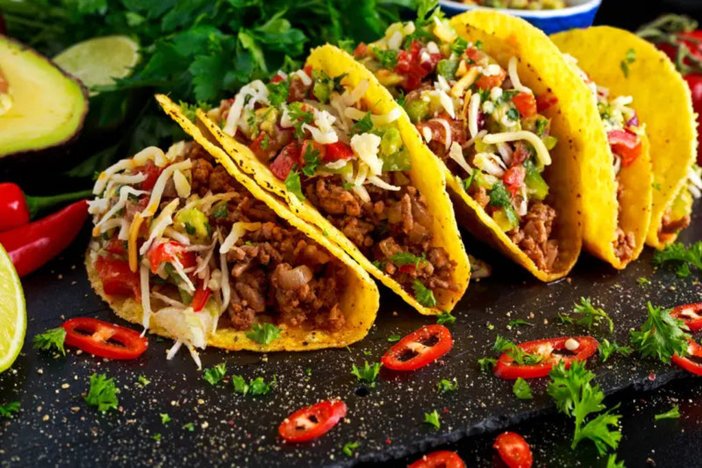 Tacos made with 80/20 grass-fed beef mince